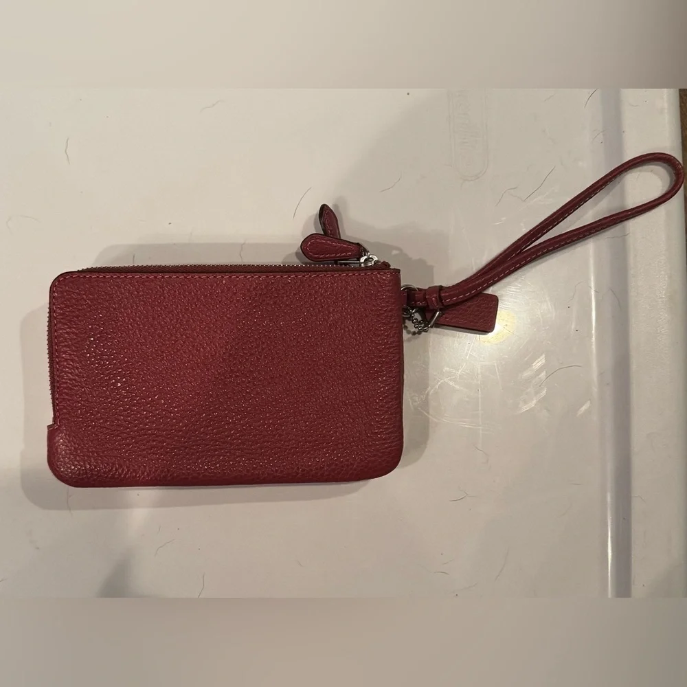 Coach Light Raspberry Pebbled Leather Wristlet with Double 3/4 Zipper with Cards